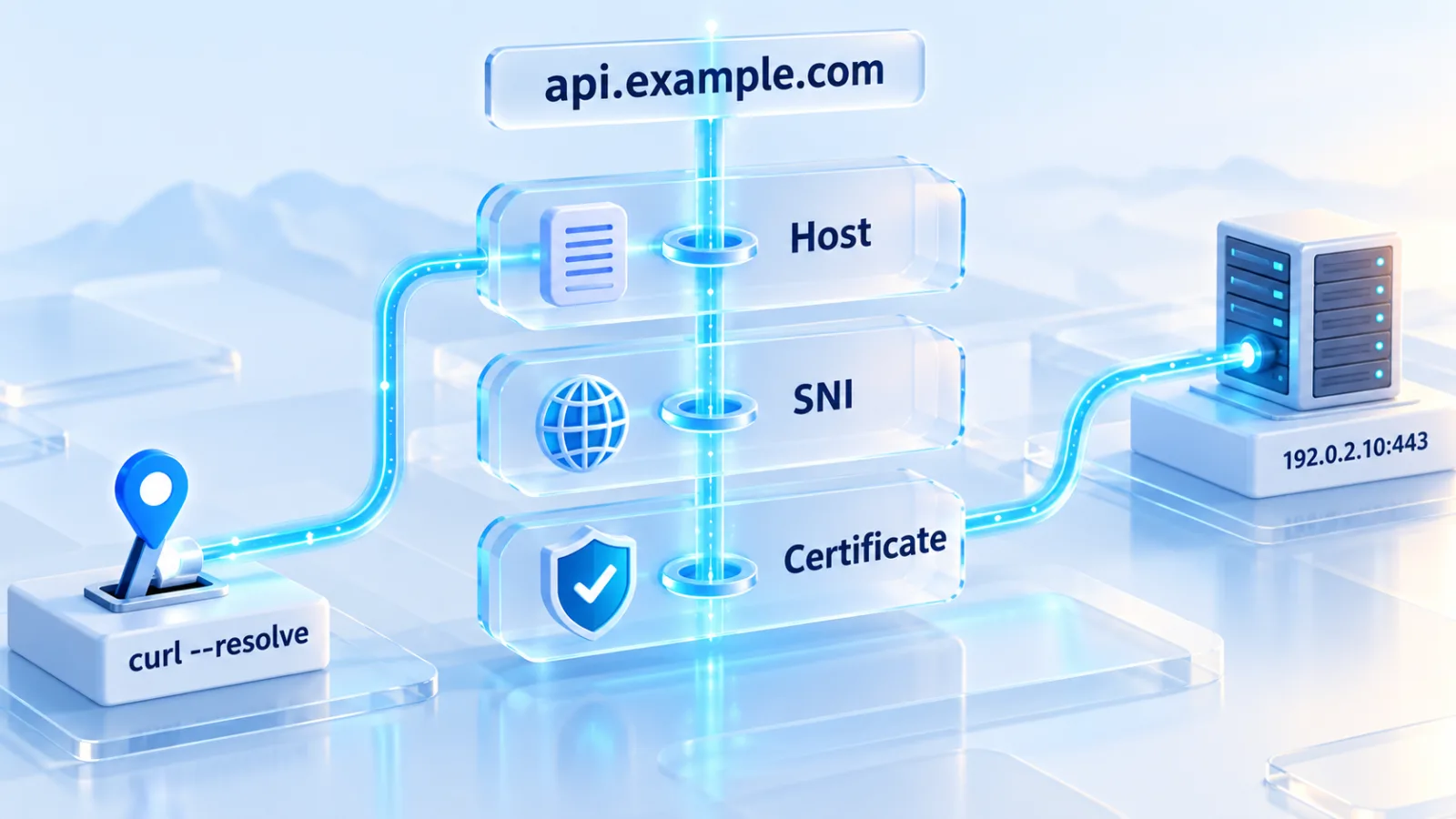 用 curl --resolve 验证 HTTPS，同时保留 Host、SNI 与证书校验